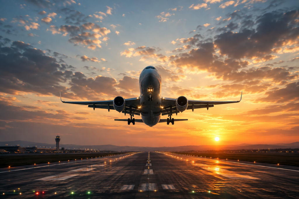 Commercial aircraft landing at Milan Malpensa Airport (MXP), where every private chauffeur transfer is coordinated through real-time flight monitoring and Meet & Greet service.