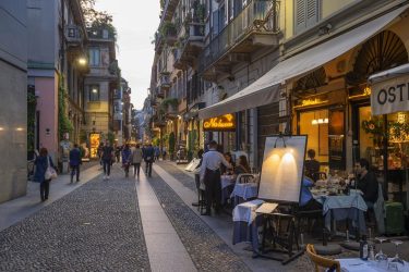 Brera district in Milan, an elegant neighborhood known for fine dining, boutique hotels and luxury chauffeur services.