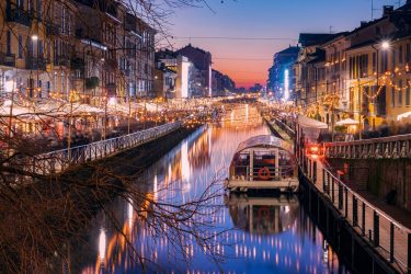 Navigli district in Milan featuring the historic canals served by MC Eurodriver's luxury chauffeur service.