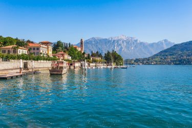 Panoramic lakeside view of Tremezzo on Lake Como served by MC Eurodriver's luxury chauffeur service.